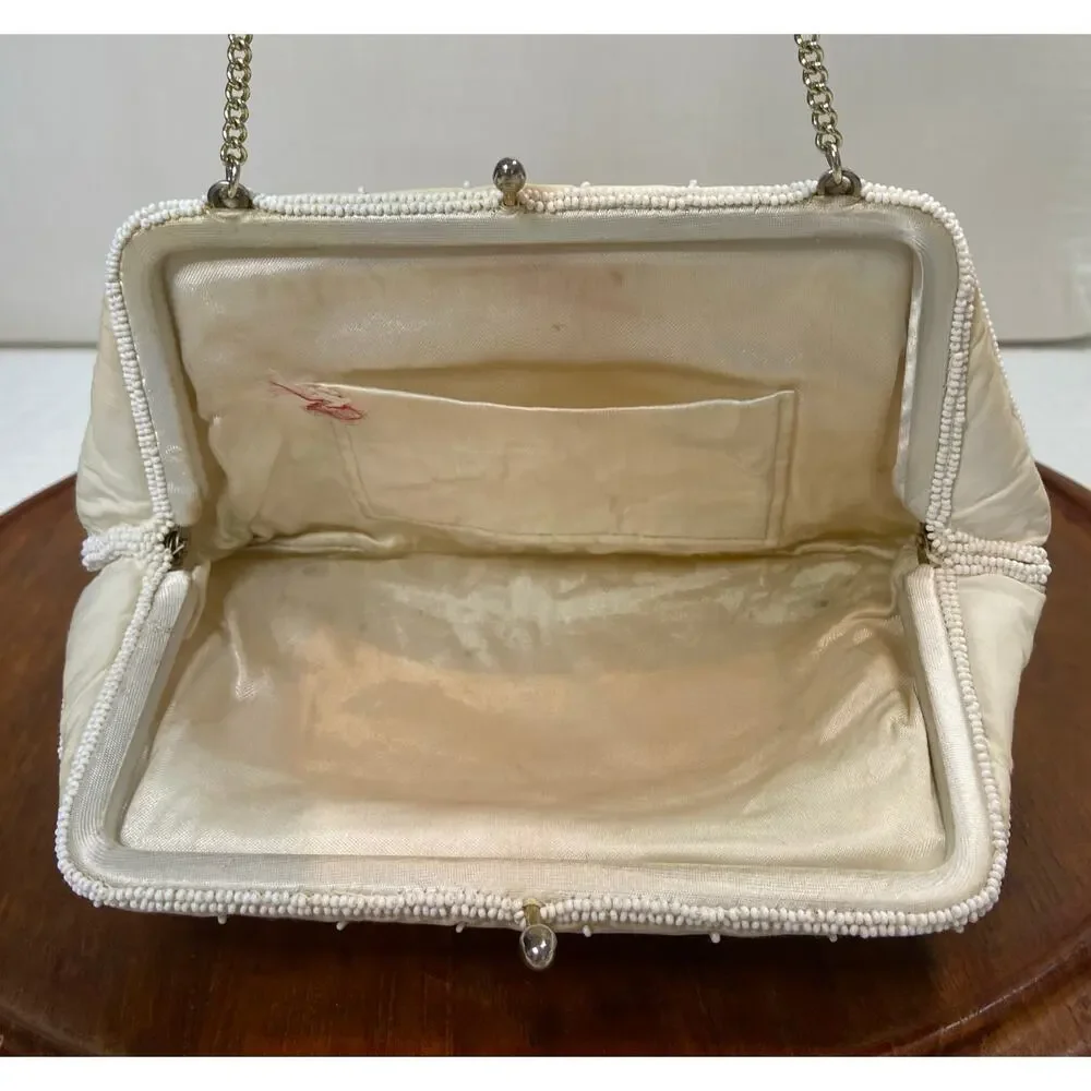 Vintage Embroidered Clutch Purse Seed Beads Made in Japan READ
